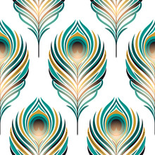 Seamless Pattern With Peacock Feathers. Freehand Drawing