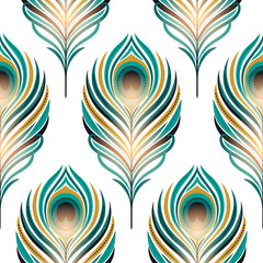 Seamless pattern with peacock feathers. Freehand drawing