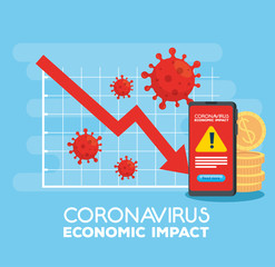 Sticker - coronavirus 2019 ncov impact global economy, covid 19 virus make down economy, world economic impact covid 19, statistic business and icons down vector illustration design