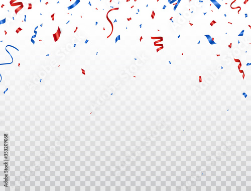 Fotografía Red and blue celebration confetti falling on transparent background