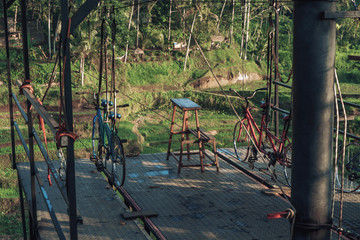 Photo of a structure for cycling a tightrope between two mountains