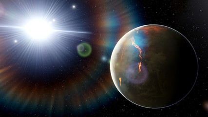 Wall Mural - planets in deep space, cosmic background, space fantasy, exo-planet, beautiful cosmic background for presentations, planet ross 128 b 3d render