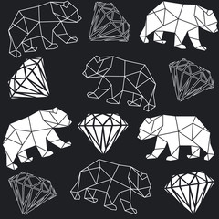 Wall Mural - Vector abstract polygonal geometric diamond rocks, hearts, bears, pattern