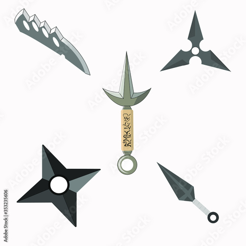 Fotomural illustration vector graphic of Kunai, Kunai Hiraishin, chakura to knife, shuriken, etc