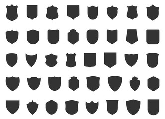 police badge shape. 40 icons vector military shield silhouettes. security patches isolated on white 