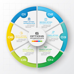 Circle chart infographic template with 6 options,Vector illustration.