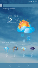 Wall Mural - weather forecast widget on screen. mobile application