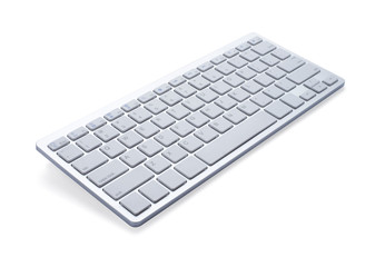 Modern computer keyboard isolated on white background with clipping path. material made from aluminum and plastic. It is an electronic device used for business and internet communication.