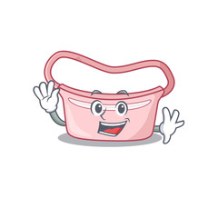 Sticker - A charming women waist bag mascot design style smiling and waving hand