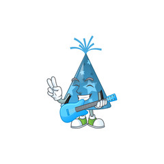 Wall Mural - Blue party hat cartoon character style plays music with a guitar