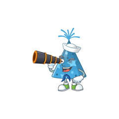 Canvas Print - cartoon picture of blue party hat in Sailor character using a binocular