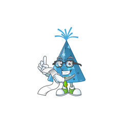 Canvas Print - cartoon mascot design of blue party hat holding a menu list