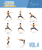 Yoga Poses for Concept of Balancing and Standing Poses in Flat Design  Style. Strong Woman Exercising for Body Stretching. Vector. Stock Vector -  Illustration of bend, exercise: 184683178