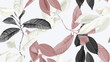 Foliage seamless pattern, various leaves in brown, black and white on bright grey