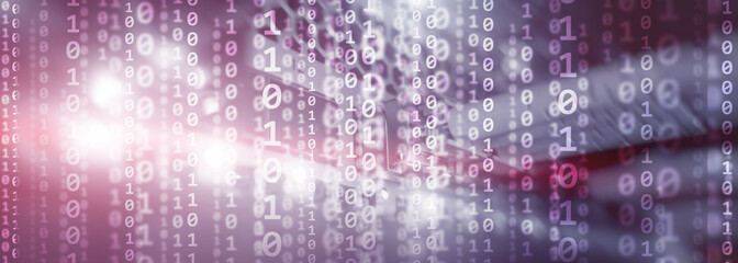 Wall Mural - digital binare code on data center background. technology panoramic wallpaper for your business.