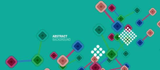 Abstract square dot connections, flat style multicolored geometric background for Wallpaper, Banner, Background, Card, Book Illustration, landing page or poster design
