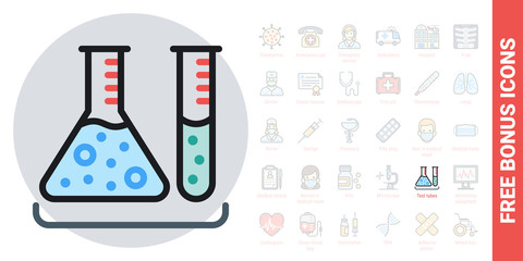 Wall Mural - test tubes icon. laboratory equipment concept. simple color version. free bonus icons kit included