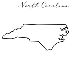 Vector high quality map of the American state of North Carolina simple hand made line drawing map