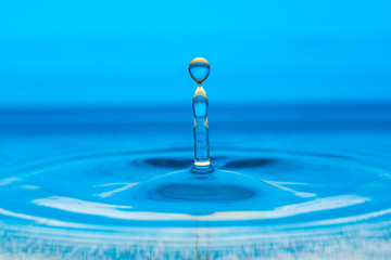 splash of blue water drop on a blue background close-up