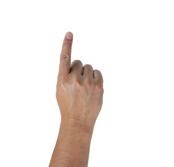 right man hand forefinger pointing isolate on white background with clipping paths