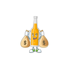 Canvas Print - A humble rich bottle of beer caricature character design with money bags