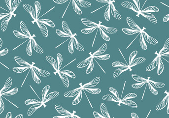 Wall Mural - Seamless pattern with dragonflies. Vector background.