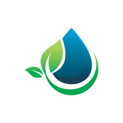 Poster - water fall nature green water leaf logo design