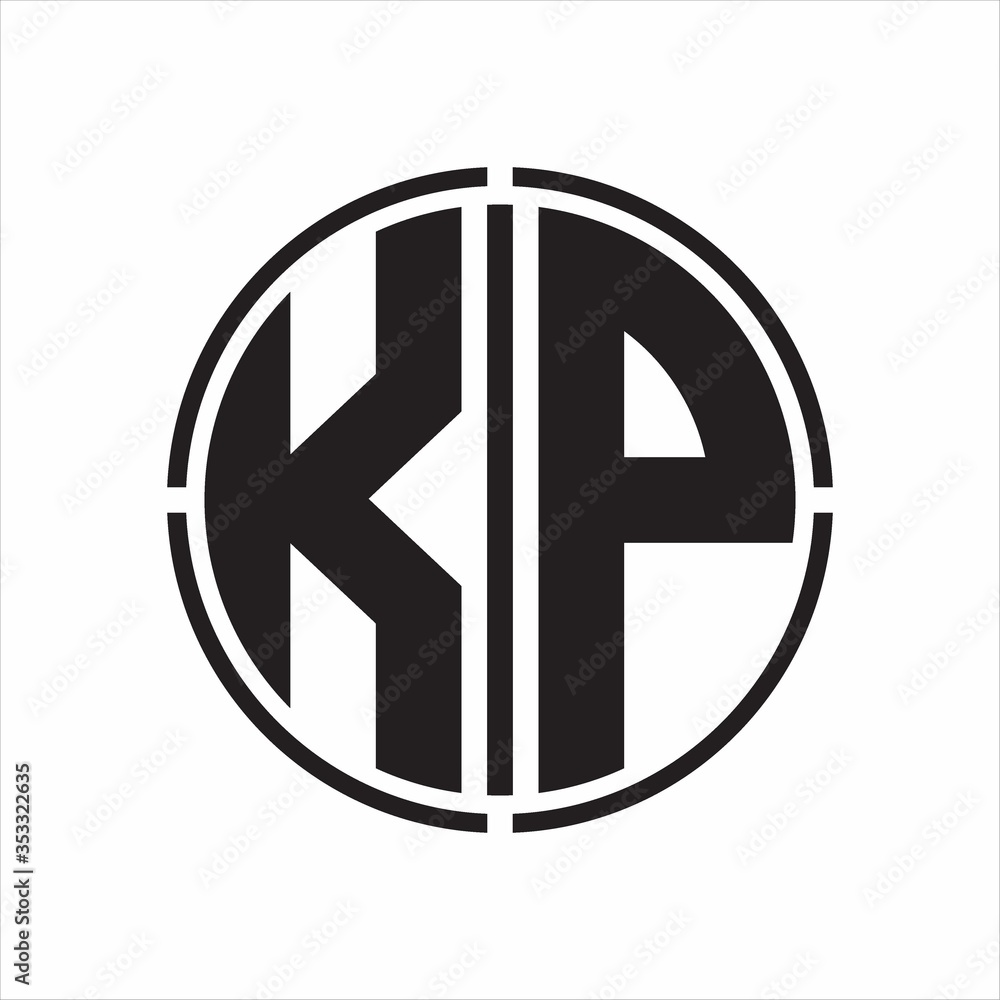 KP Logo initial with circle line cut design template on white ...