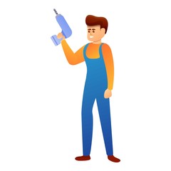 Wall Mural - Repairman with hand drill icon. Cartoon of repairman with hand drill vector icon for web design isolated on white background