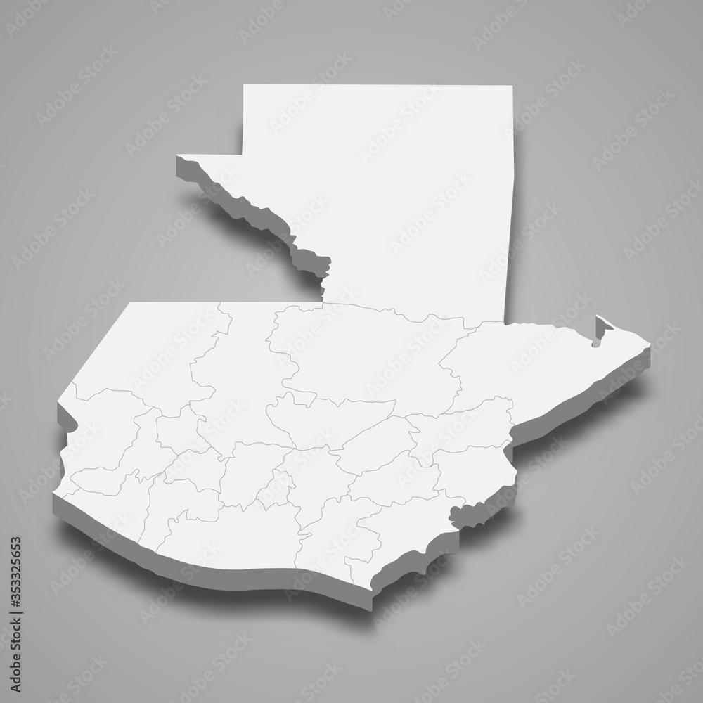 Guatemala 3d map with borders Template for your design