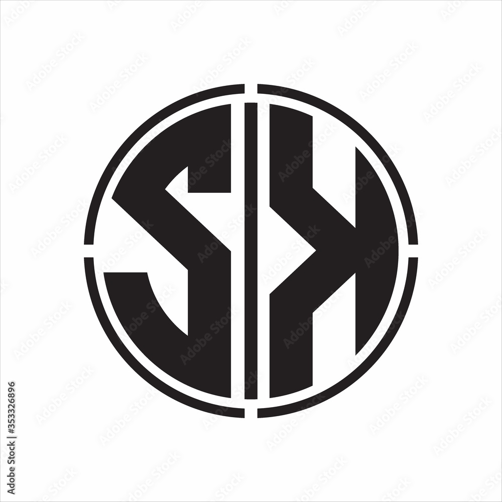 SK Logo initial with circle line cut design template on white ...
