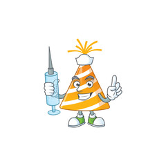 Sticker - A humble Nurse yellow party hat Cartoon character holding syringe