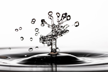 Collision of two water droplets hitting the surface