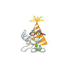 Wall Mural - cartoon mascot design of yellow party hat holding a menu list