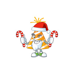 Sticker - Cartoon character of yellow party hat as a Santa having candies