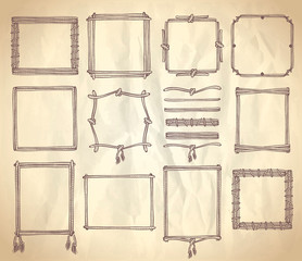 Wall Mural - simple doodle frames and dividers set, marine style with ropes and knots