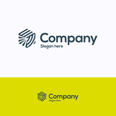 Wall Mural - Company hexagon logo. 3D lines cube logo template. isometry logotype with different types of lines