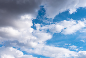 Beautiful sky with volumetric clouds, and the rays of the sun.