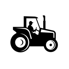 Wall Mural - Vintage Farm Tractor Side View Silhouette Black and White