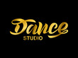 Handwritten brush lettering for ballet or dance studio. Gold isolated text in modern style on black background. Vector illustration for logo, label signage, posters and advertising your business.