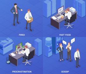 Wall Mural - Isometric Problem Situations At Work Icon Set