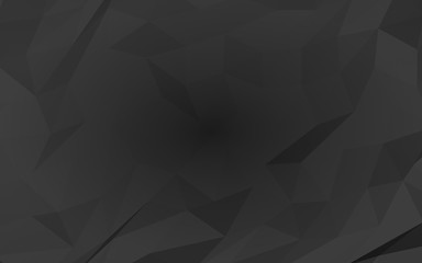  Black abstract background. Lowpoly backdrop. Gloomy crumpled paper. 3D illustration