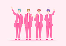 South Korean Boy Band Character, Vector Illustration.