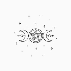 Wall Mural - Mystic boho logo, design elements with moon, stars. Vector magic symbols isolated on white background