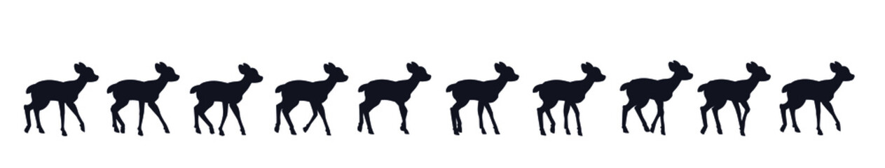 Wall Mural - full cycle animation of the little deer's gait. black and white silhouette.