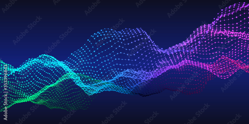 Abstract  technology  background with color grid on dark blue.  Business concept of artificial intelligence. Big data. Quantum virtual cryptography banner. - obrazy, fototapety, plakaty 