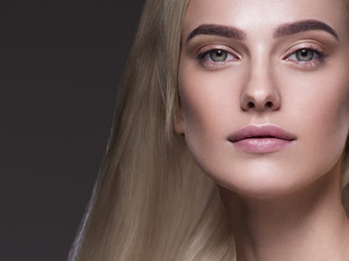 Blonde platinum hair woman beauty face portrait