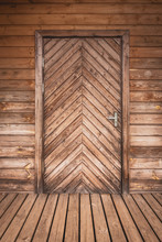 Closed Wooden Door Of Ecological Wooden House