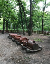 Wooden Train As A Children’s Attraction In Okrouhlik Park, Prague, Czechia