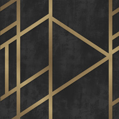Fototapeta pattern black concrete with golden geometric lines